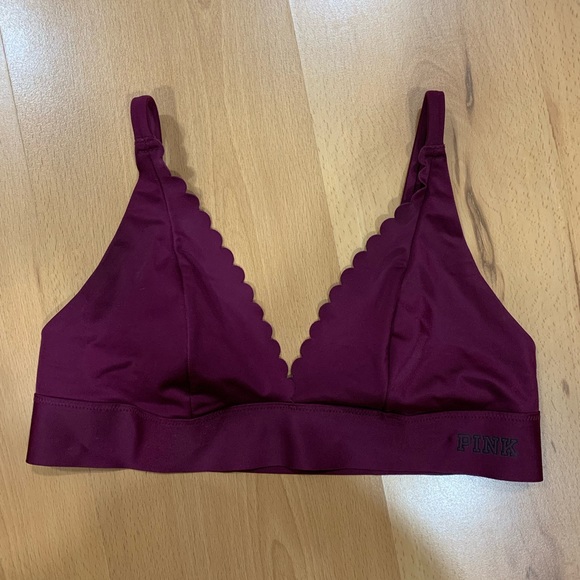 PINK Bonded Smooth Maroon scalloped bralette - Picture 2 of 4